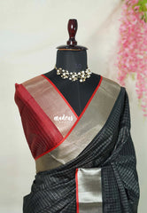 Mystery Black - Manjari - semi tussar checks in body with tissue border