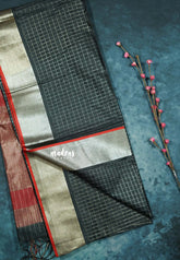 Mystery Black - Manjari - semi tussar checks in body with tissue border