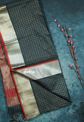 Mystery Black - Manjari - semi tussar checks in body with tissue border