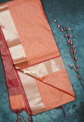 Peach - Manjari - semi tussar checks in body with tissue border