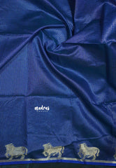 Teal blue - Manjari - Premium raw silk with full weaving buttas pichwai cow border