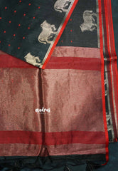 Black - Manjari - Premium raw silk with full weaving buttas pichwai cow border