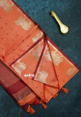 Peach - Manjari - Premium raw silk with full weaving buttas pichwai cow border