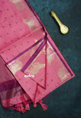 Pastel pink - Manjari - Premium raw silk with full weaving buttas pichwai cow border