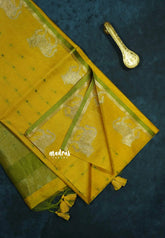 Lime yellow - Manjari - Premium raw silk with full weaving buttas pichwai cow border