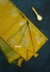 Lime yellow - Manjari - Premium raw silk with full weaving buttas pichwai cow border