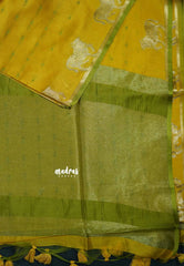 Lime yellow - Manjari - Premium raw silk with full weaving buttas pichwai cow border