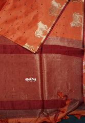 Peach - Manjari - Premium raw silk with full weaving buttas pichwai cow border