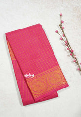 Rani Pink - Peacock2 - Margazhi Sungudi checks Tradiotional border no blouse