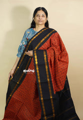 Brick Red with Black - Mozhi - Sungudi cotton with tamil letters rettapet rudraksham border