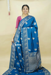 Peacock Blue - Madhuram - Soft Matka silk with Grooves Body with Bird weaving Border