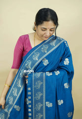 Peacock Blue - Madhuram - Soft Matka silk with Grooves Body with Bird weaving Border