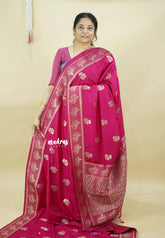 Queen's Pink - Madhuram - Soft Matka silk with Grooves Body with Bird weaving Border