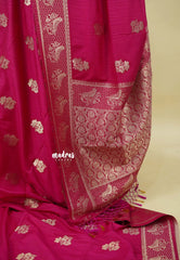 Queen's Pink - Madhuram - Soft Matka silk with Grooves Body with Bird weaving Border