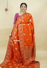 Rust Orange - Madhuram - Soft Matka silk with Grooves Body with Bird weaving Border