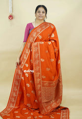 Rust Orange - Madhuram - Soft Matka silk with Grooves Body with Bird weaving Border