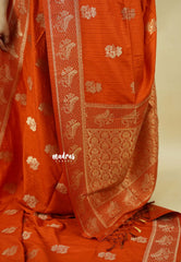 Rust Orange - Madhuram - Soft Matka silk with Grooves Body with Bird weaving Border