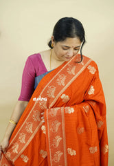 Rust Orange - Madhuram - Soft Matka silk with Grooves Body with Bird weaving Border