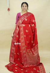 Classic Red - Madhuram - Soft Matka silk with Grooves Body with Bird weaving Border