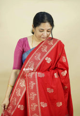 Classic Red - Madhuram - Soft Matka silk with Grooves Body with Bird weaving Border