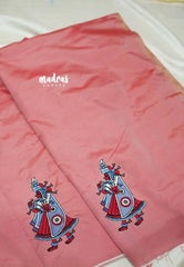 Pastel Red - Mayuri - 1 mtr Silk Cotton Embroidered Blouse Piece – Rajasthani Woman Motif