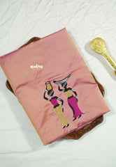 Peach Pink - Mayuri - 1 mtr Silk Cotton Embroidered Blouse Piece – Rajasthani Woman Motif