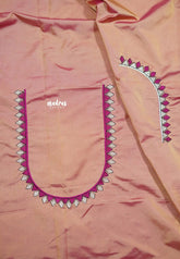 Peach Pink - Mayuri - 1 mtr Silk Cotton Embroidered Blouse Piece – Rajasthani Woman Motif