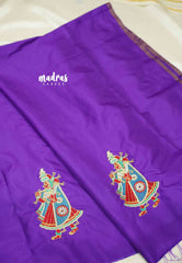 Violet Purple - Mayuri - 1 mtr Silk Cotton Embroidered Blouse Piece – Rajasthani Woman Motif