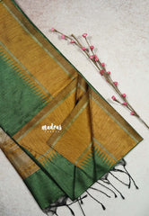 Olive Green -  Mayuri -  Jute Tussar Silk Saree with Rettapetta Small Zari Border