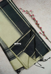 Creamy Elegance -  Mayuri -  Jute Tussar Silk Saree with Rettapetta Small Zari Border