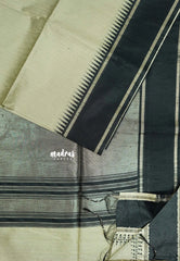 Creamy Elegance -  Mayuri -  Jute Tussar Silk Saree with Rettapetta Small Zari Border