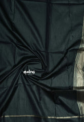 Creamy Elegance - Mayuri - Jute Tussar Silk Saree with Rettapetta Small Zari Border