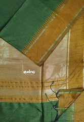 Olive Green -  Mayuri -  Jute Tussar Silk Saree with Rettapetta Small Zari Border