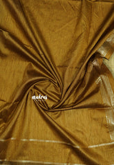 Olive Green -  Mayuri -  Jute Tussar Silk Saree with Rettapetta Small Zari Border