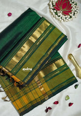 Dark Green - Meenakshi - Light Weight Pure Silk Cotton Plain Saree with Mango Zari Border - Perfect for Wedding Functions