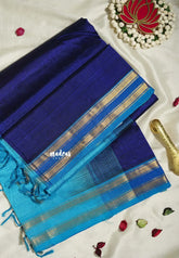 Dual Shade MS Blue - Meenakshi - Light Weight Pure Silk Cotton Saree Line with Rettapet Border Contrast Pallu and Blouse - Perfect for Wedding Functions