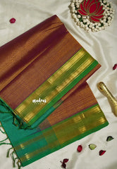 Dual Shade Mustard Brown - Meenakshi - Light Weight Pure Silk Cotton Saree Line with Rettapet Border Contrast Pallu and Blouse - Perfect for Wedding Functions