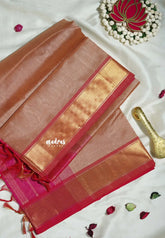Rose Gold Blush - Meenakshi - Light Weight Pure Silk Cotton Saree with Getti Border Contrast Pallu and Blouse - Perfect for Wedding Functions