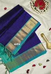 MS Blue - Meenakshi - Light Weight Pure Silk Cotton Saree with Getti Border Contrast Pallu and Blouse - Perfect for Wedding Functions