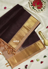 Dark Coffee Podi Brown - Meenakshi - Light Weight Pure Silk Cotton Saree with Getti Border Contrast Pallu and Blouse - Perfect for Wedding Functions