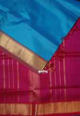 Bright Sky Blue - Meenakshi - Light Weight Pure Silk Cotton Saree Plain with Getti Border Contrast Pallu and Blouse - Perfect for Wedding Functions
