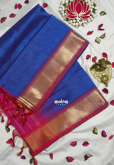 Royal Blue - Meenakshi - Light Weight Pure Silk Cotton Saree Plain with Getti Border Contrast Pallu and Blouse - Perfect for Wedding Functions