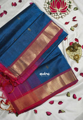 Peacock Blue - Meenakshi - Light Weight Pure Silk Cotton Saree Getti Border with Buttas Contrast Pallu and Blouse - Perfect for Wedding Functions