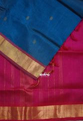 Peacock Blue - Meenakshi - Light Weight Pure Silk Cotton Saree Getti Border with Buttas Contrast Pallu and Blouse - Perfect for Wedding Functions
