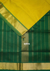 Greenish Yellow - Meenakshi - Light Weight Pure Silk Cotton Saree Plain with Getti Border Contrast Pallu and Blouse - Perfect for Wedding Functions