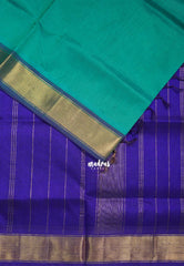 Aqua Green - Meenakshi - Light Weight Pure Silk Cotton Saree Plain with Getti Border Contrast Pallu and Blouse - Perfect for Wedding Functions