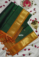 Emerald Green - Meenakshi - Light Weight Pure Silk Cotton Saree Getti Border with Buttas Contrast Pallu and Blouse - Perfect for Wedding Functions