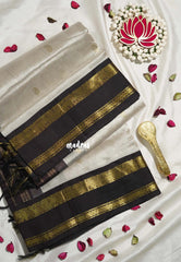 Creamy Ivory - Meenakshi - Light Weight Pure Silk Cotton Saree Yanai, Mayil Border with Buttas Contrast Pallu and Blouse - Perfect for Wedding Functions
