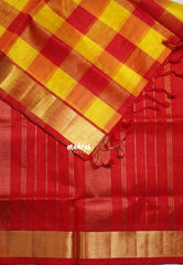 Yellow with Red - Meenakshi - Light Weight Pure Silk Cotton Saree Vintage Paalum Pazhamum Checks with Getti Border - Perfect for Wedding Functions