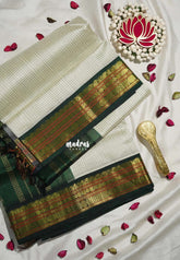 Ivory White - Meenakshi - Light Weight Pure Silk Cotton Saree Muthu Kattam Rudraksham Border Contrast Pallu and Blouse - Perfect for Wedding Functions